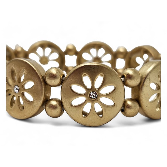 NWT Lia Sophia - Flower "Daisy Chain" Matte Gold Stretch Bracelet - Picture 3 of 10